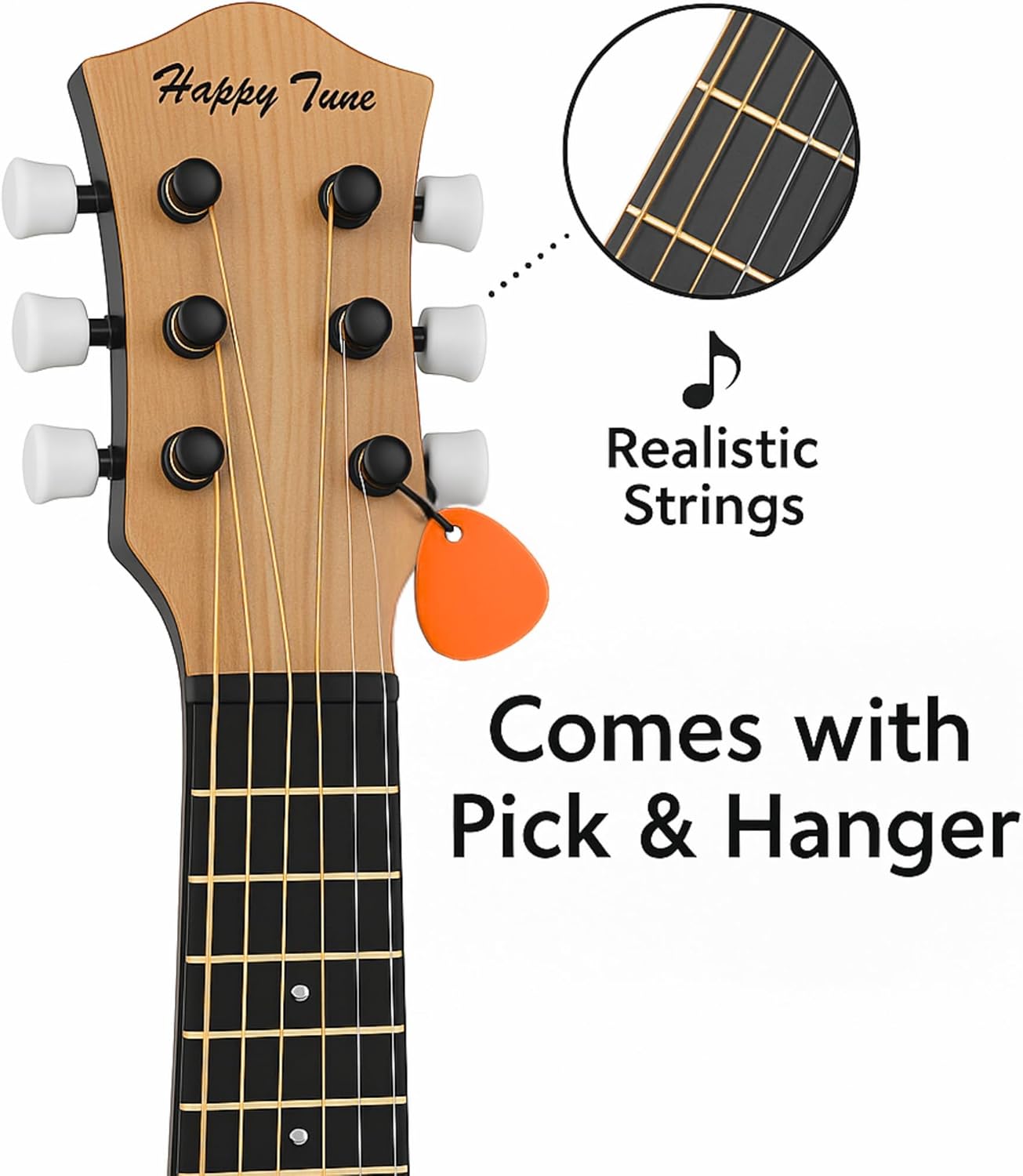 23" Acoustic Guitar, Kids 6 String Toy Guitar - Realistic Steel Strings - Beginner Practice First Musical Instrument for Children, Toddlers (Natural)