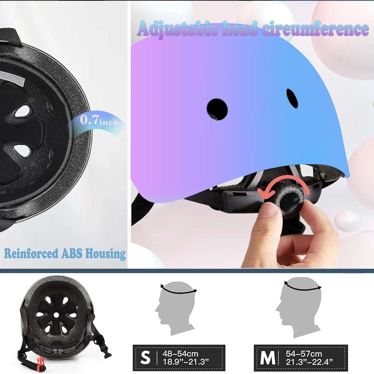 Kids Helmet,Toddler Skateboard Helmets for Ages 2-3-5-8-14 Years Boys Girls with Knee and Elbow Pads Wrist Guards fit Roller Skates,Skateboarding,Skating Scooter Adjustable Kids Helmet