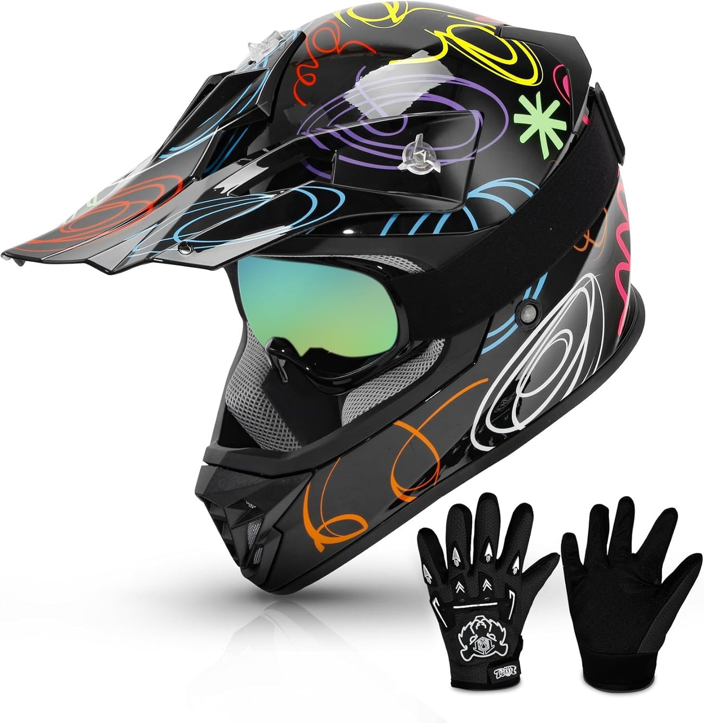 TCMT Dot Youth & Kids Motorcycle Off-Road Helmet Full Face Motocross Street Dirt Bike Mountain Bike BMX MX ATV Helmet+Goggles+Gloves New