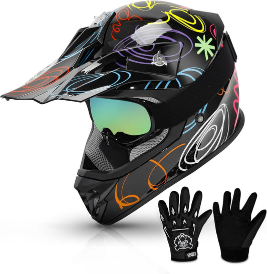 TCMT Dot Youth & Kids Motorcycle Off-Road Helmet Full Face Motocross Street Dirt Bike Mountain Bike BMX MX ATV Helmet+Goggles+Gloves New