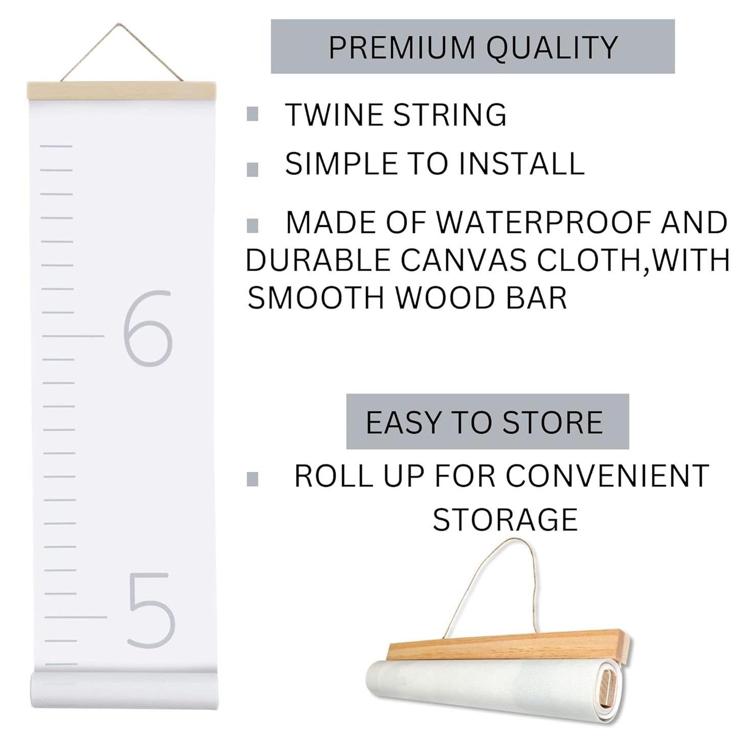 Morxy Canvas Growth Chart for Kids - Unisex Kids Room Wall Decor - Measuring Height Chart- Wall Tape with Height Chart for Kids (Canvas, Plain White)