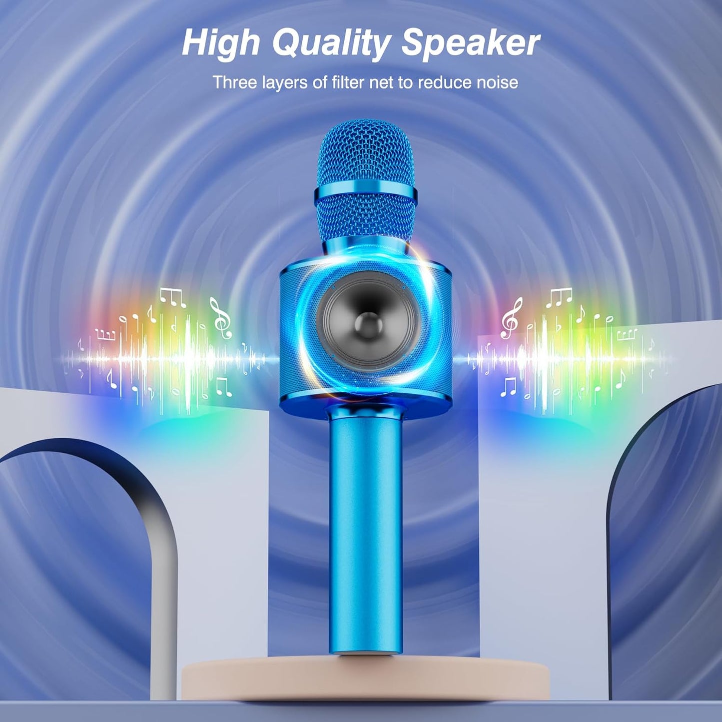 BONAOK Wireless Bluetooth Karaoke Microphone,3-in-1 Portable Handheld Karaoke Mic Speaker Machine Birthday Home Party for PC or All Smartphone (Q37 Blue)