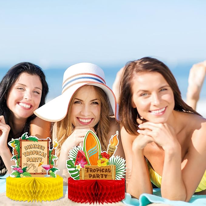 Waydress 9 Pcs Hawaiian Luau Party Decorations Margaritaville Tropical Centerpieces for Tables 6.9 x 8.5 Inches Hawaiian Honeycomb Centerpieces for Luau Summer Themed Tiki Party Supplies