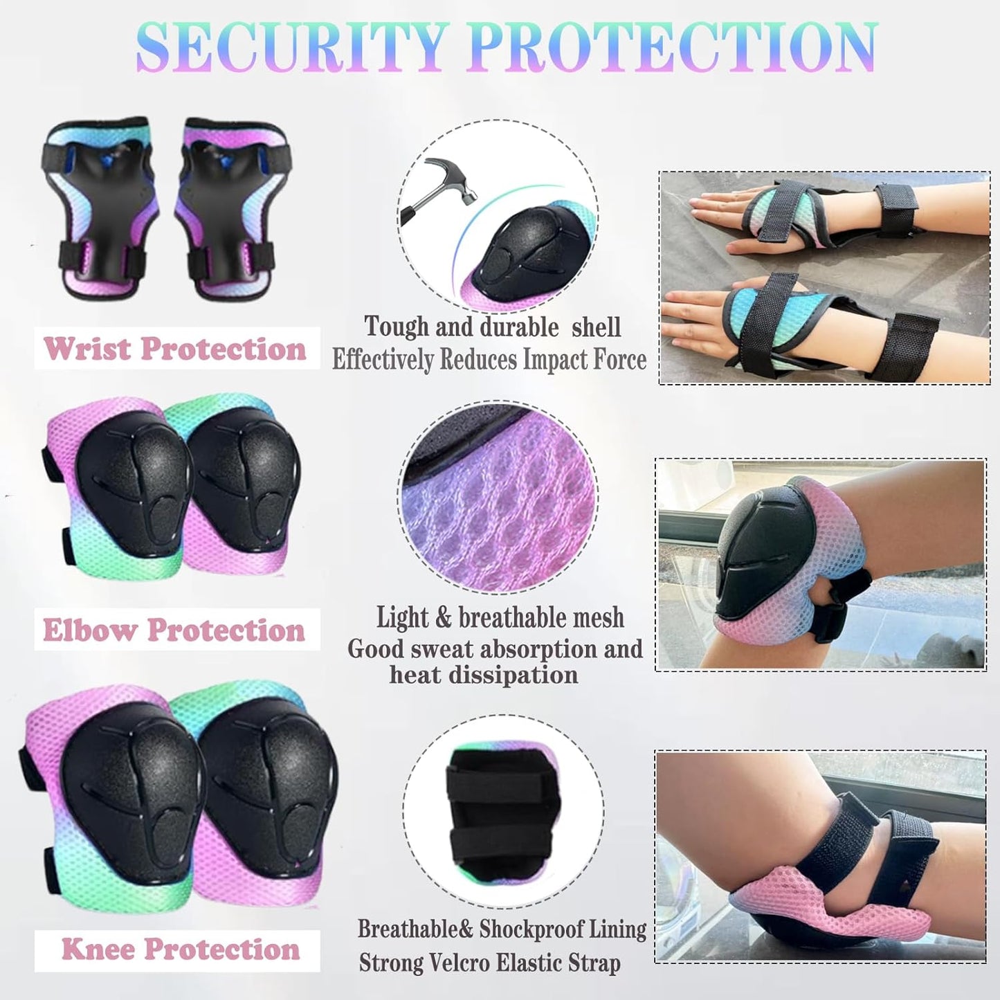 Kids Helmet,Toddler Skateboard Helmets for Ages 2-3-5-8-14 Years Boys Girls with Knee and Elbow Pads Wrist Guards fit Roller Skates,Skateboarding,Skating Scooter Adjustable Kids Helmet