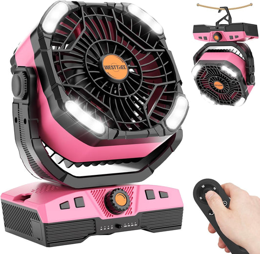 Camping Fan Oscillating Portable Fan 20000mAh Battery Powered Fans Rechargeable Camping Tent essentials Light Hook 270° Pivot USB Desk Outdoor Battery Operated X68 Pink