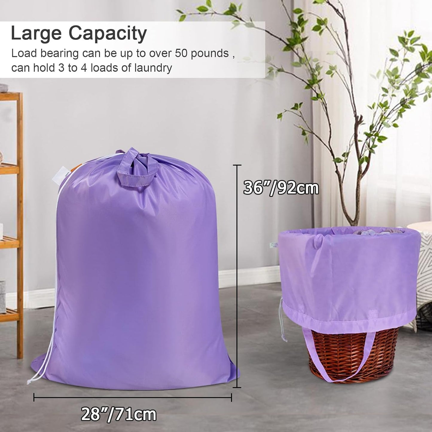 Polecasa Heavy Duty Large Laundry Bag with 130gsm Tear Resistant Fabric and Handles, Easy to Carry Durable Dirty Clothes Drawstring Bag, Perfect for College Dorm, Travel, 2 Pack 28”x36”,Purple