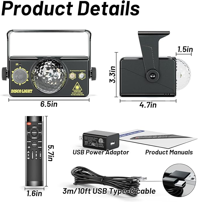 Party Lights, DJ Disco Light Disco Ball Light Sound Activated Strobe Stage Lights for Parties Birthday Christmas Gift Wedding Karaoke KTV Bar Club Pub Dance Home Room Halloween Decorations