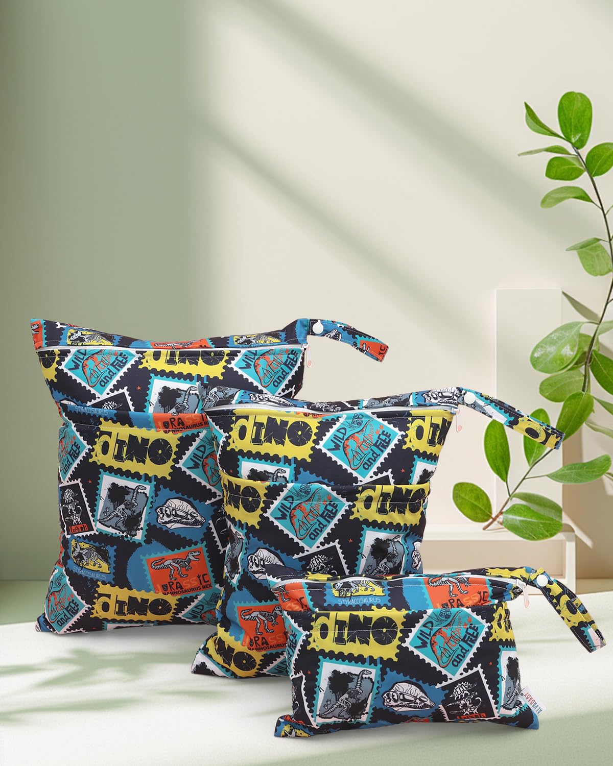 ALVABABY 3 Cloth Diaper Wet Dry Bags Waterproof Reusable with Two Zippered Pockets Travel Beach Pool Daycare Soiled Baby Items Yoga Gym Bag for Swimsuits or Wet Clothes Small medium Large 3L-SML09