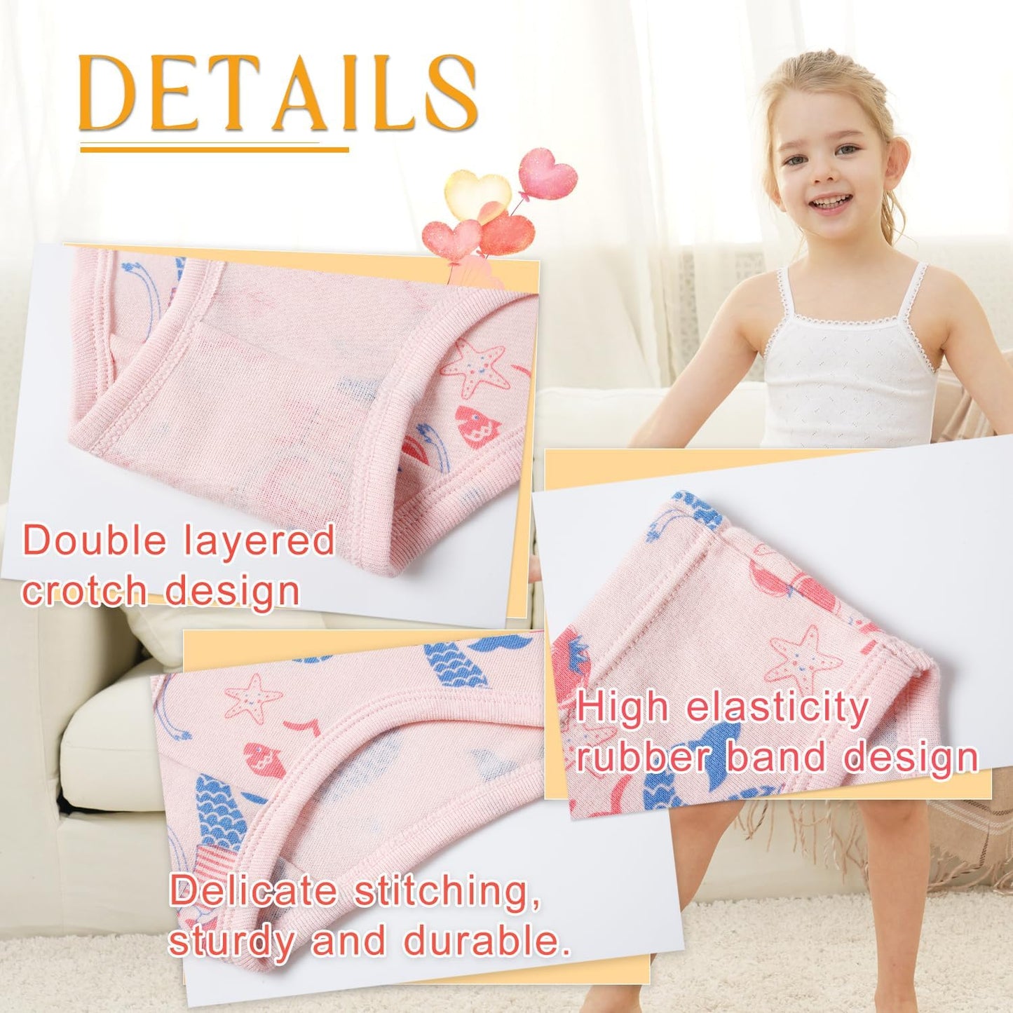 Finihen Girls Cotton Underwear Toddler Girls Panties Kids Briefs Multipacks.