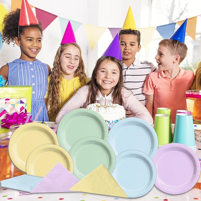 CMUSKO Pastel Party Decorations - 60Pcs Rainbow Plates and Napkins Unicorn Colorful Tableware for Girl Birthday,Baby Shower,Wedding