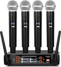 Depusheng DX4 Wireless Microphone, Professional 4 Channels Karaoke Handheld System for Home Karaoke, Meeting, Party, Church, DJ, Wedding, Home KTV Set