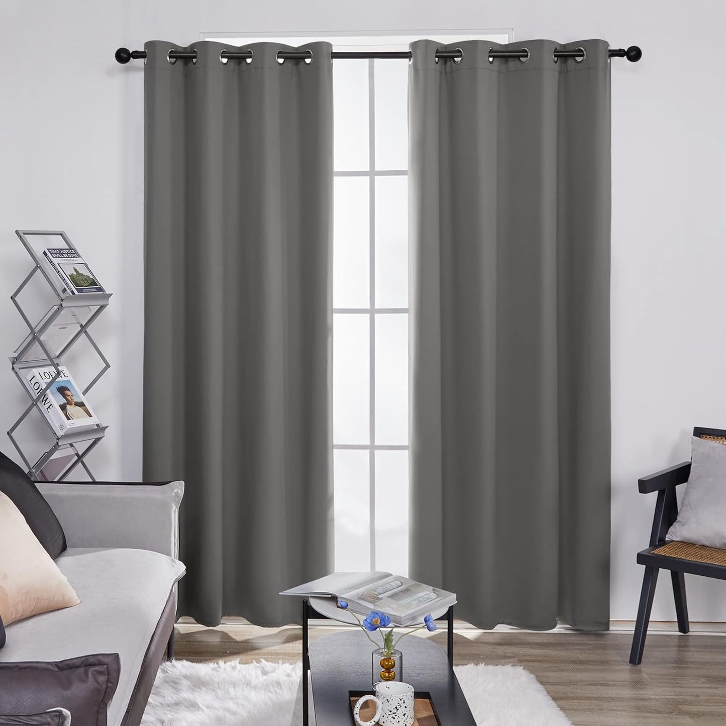 Deconovo Blackout Curtains, Room Darkening Thermal Insulated Window Drapes, Noise Reducing, Grommet Top, 2 Panels 52W x 84L Inch Machine Washable for Bedroom Living Room Nursery Light Grey
