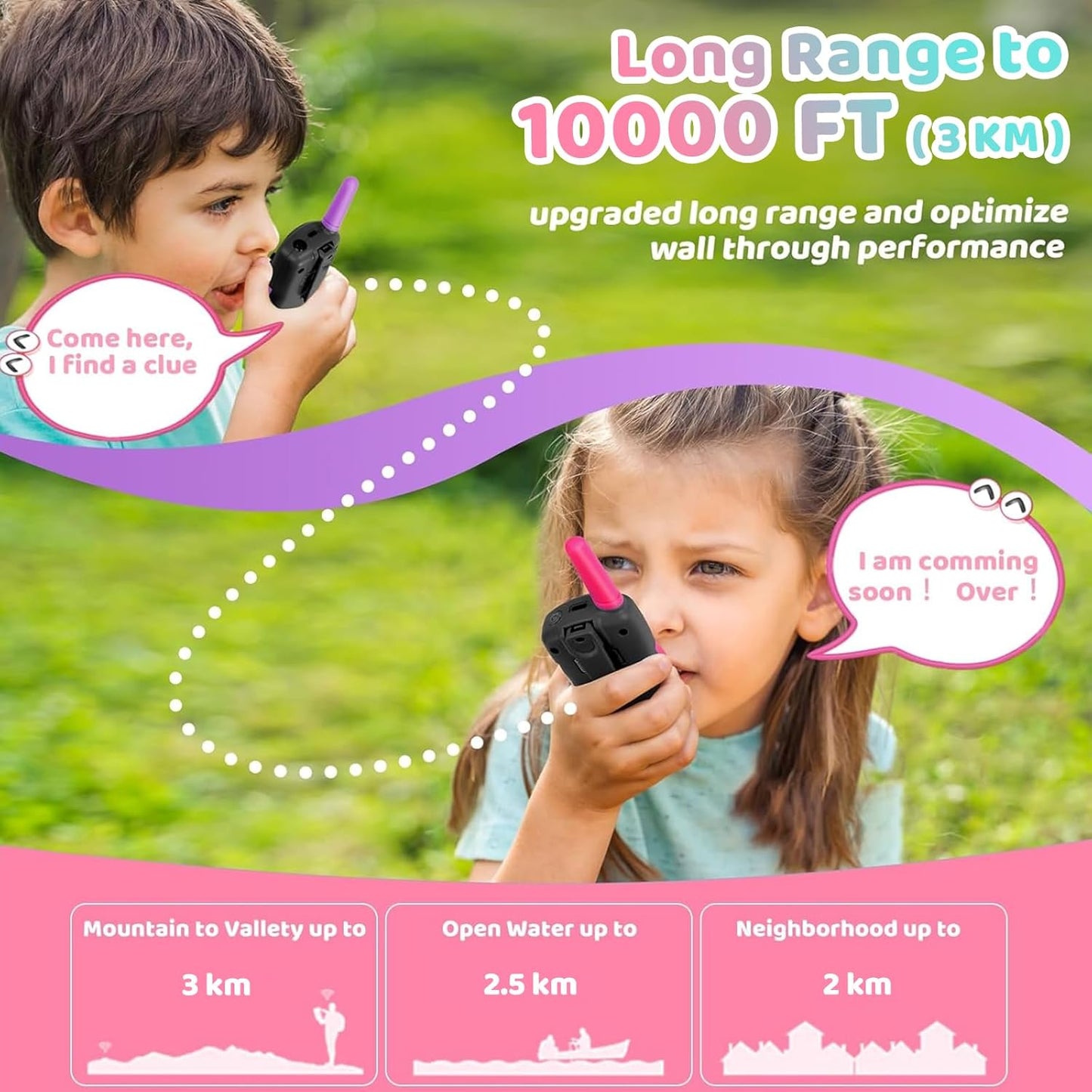 Vvinca Rechargeable Walkie Talkies for Kids, Toys for Ages 5-7 Birthday Gift for 3-12 Year Old Girl Boy with Flashlight 22 Channel 2 Way Radio 3 Mile Long Range Walkie Talkie for Outdoor Game Camping