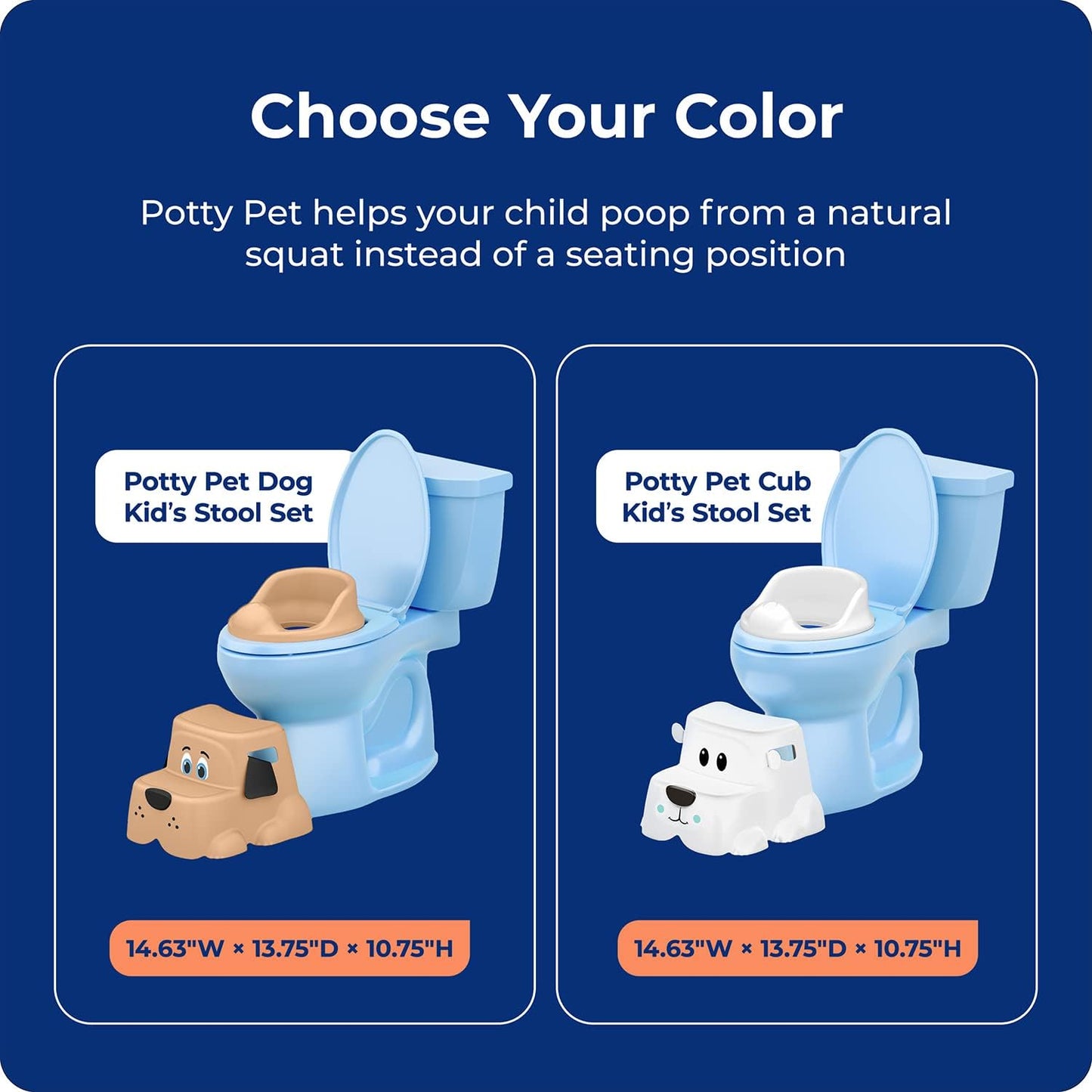Squatty Potty Kids Toilet Step Stool Set, Potty Pet Bear Cub Base with Training Seat