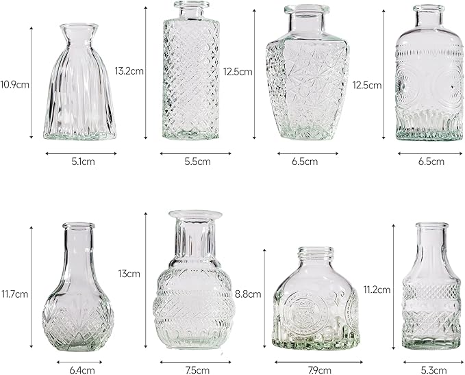 16 Pcs Flower Glass Bud Vases, Loose Transparent Flower Bud Vases, Mini Glass Vases, Small Vases, Family Wedding Table Decorations