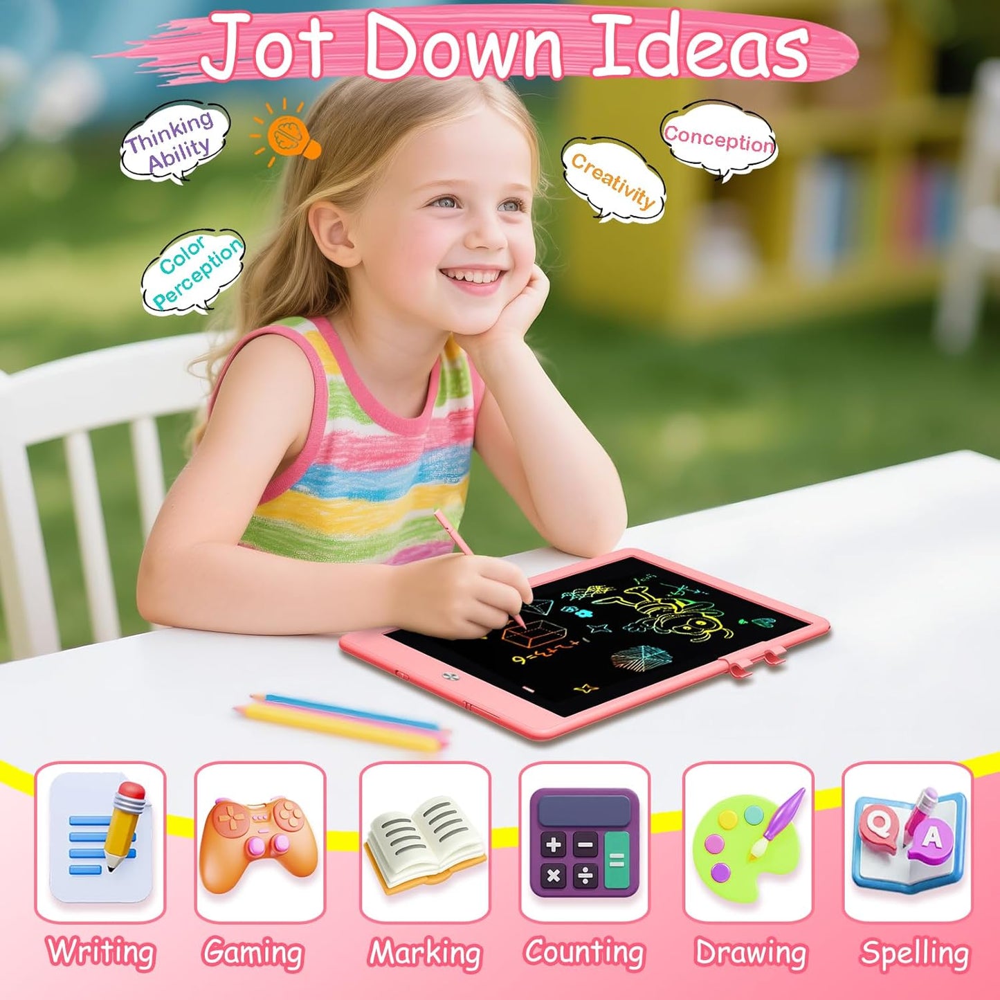 Decute Kids Toys LCD Writing Tablet with Stylus, 10 Inch Erasable Toddlers Doodle Board, Reusable Drawing Pad for Kids, Educational Christmas Birthday Gift for 3 4 5 6 7 8 Girls Boys Toddler Pink