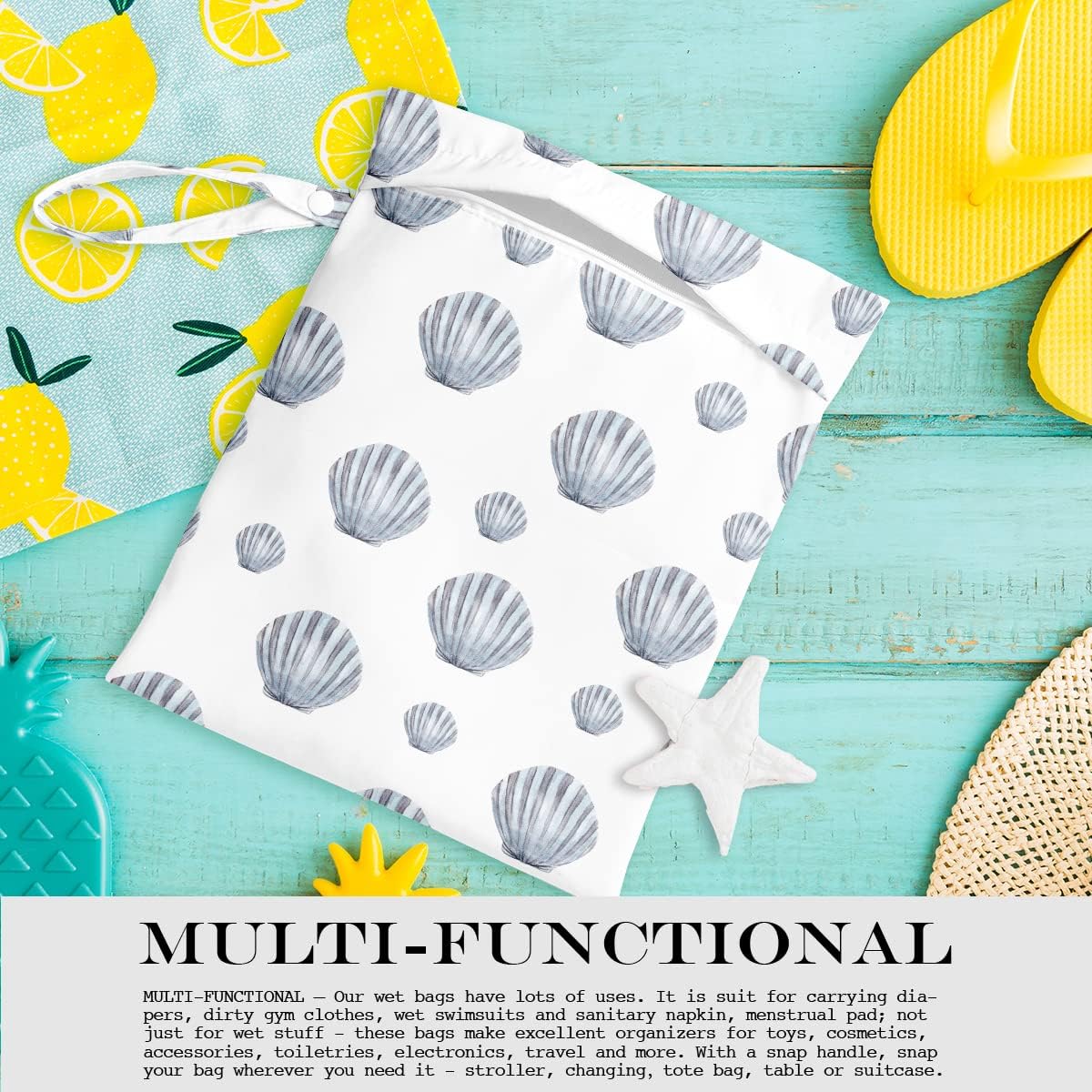 Wet Bag, Wet Dry Bag, Wet Bag for Swimsuit, Travel, Beach, Pool, Diapers, Dirty Yoga Gym Clothes, Makeup Bag, Waterproof Reusable Beach Bag Ocean Decor Starfish Sea Horse Anchor