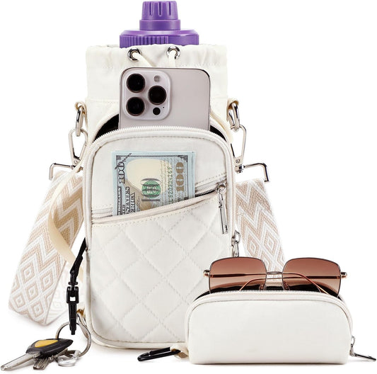 Water Bottle Carrier Bag with Strap, Water Bottle Holder Crossbody Bags for Women Men for Walking, Hiking,Cycling