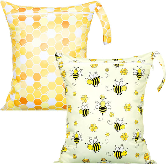 Shappy 2 Pcs Large Travel Laundry Bag Washable Waterproof Wet Dry Large Dirty Clothes Bag Bathing Workout(Bee Style)