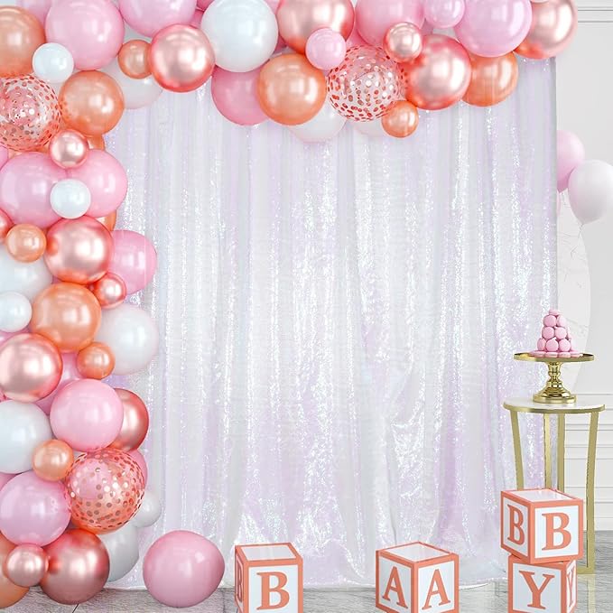 Juya Delight 6FT X 8FT Non-Transparent Sequin Photography Backdrop for Birthday Party Wedding Decoration (Iridescent)