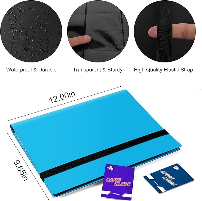 Trading Card Binder Holder 9 Pocket Card Album Folder, Card Collection Binder with 360 Side Loading Pocket Card Book Fit for MTG Game Football Sports Cards TCG Baseball Cards Binder (Sky Blue)