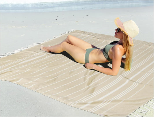 Oversized Turkish Beach Towel Blanket XXL Cotton Sandproof Towels Boho Woven Extra Large Big Sand Free Giant Throw Thick Blankets Huge Quilt XL Picnic Camping Necessities Cloud For Adult Gifts Beige