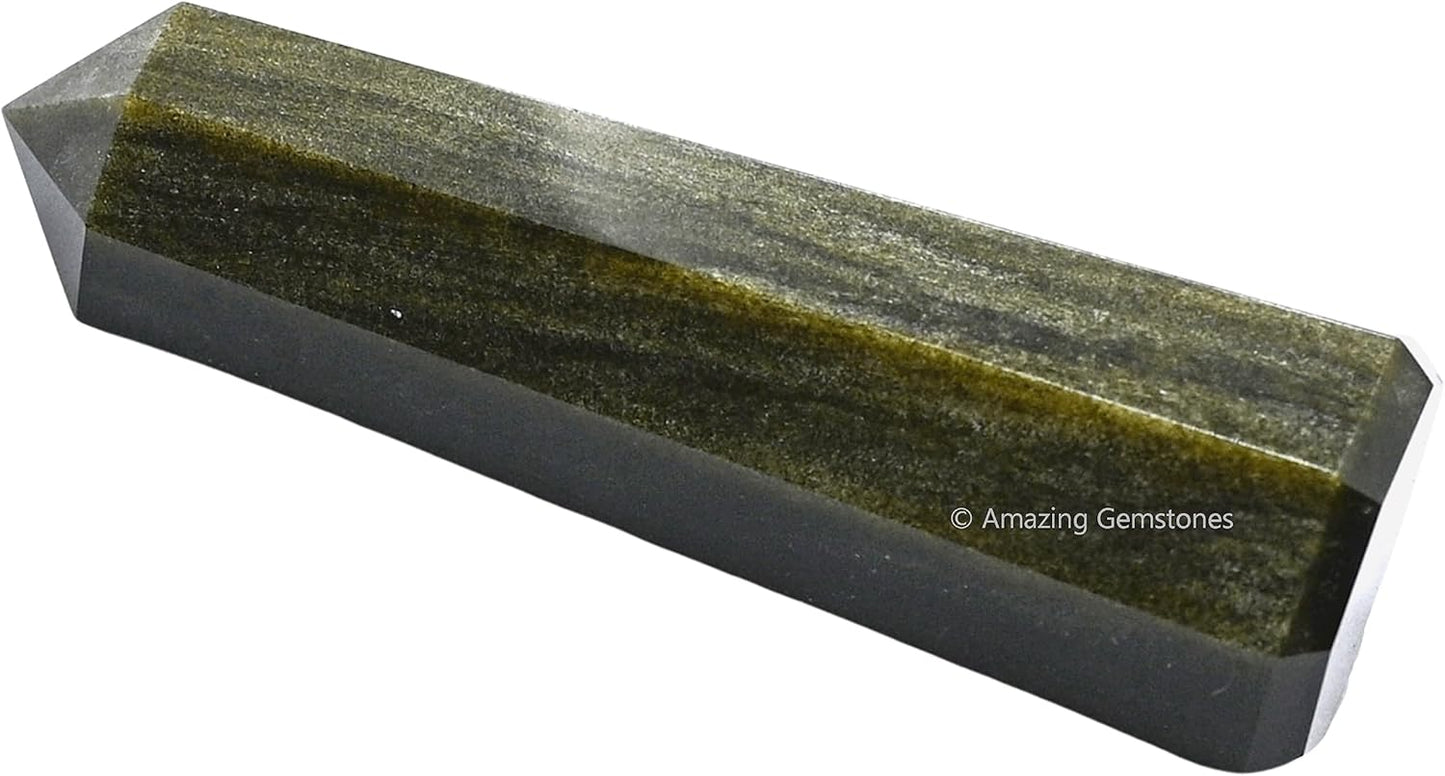 Amazing Gemstone Golden Sheen Obsidian Crystal Towers - Natural Healing Crystal Point Obelisk for Reiki Healing and Crystal Grid (3 Inch)