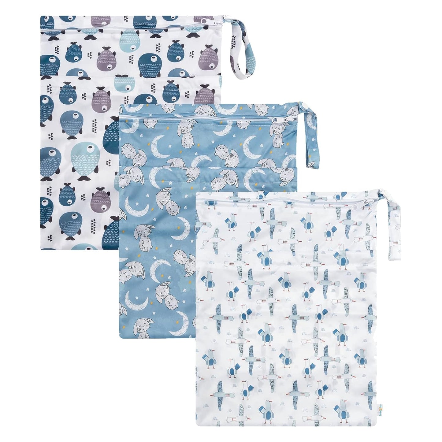 babygoal Wet Dry Bags for Baby Cloth Diapers, Washable Travel Bags, Beach, Pool, Gym Bag for Swimsuits & Wet Clothes with Two Zippered Pockets 3 Pack, 3LN28