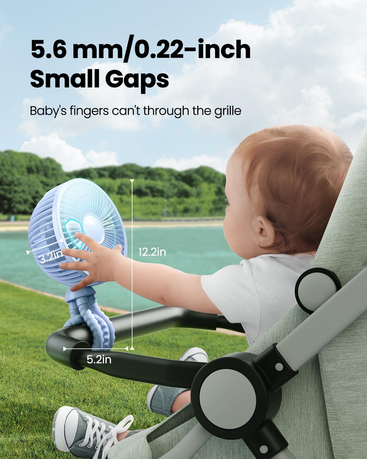 Gaiatop Oscillating Baby Stroller Fan with LED Night Light, 4 Speeds Cooling Rechargeable 360° Rotate Clip On, Battery Operated Small Portable Fans for Car Seat Crib Treadmill Travel