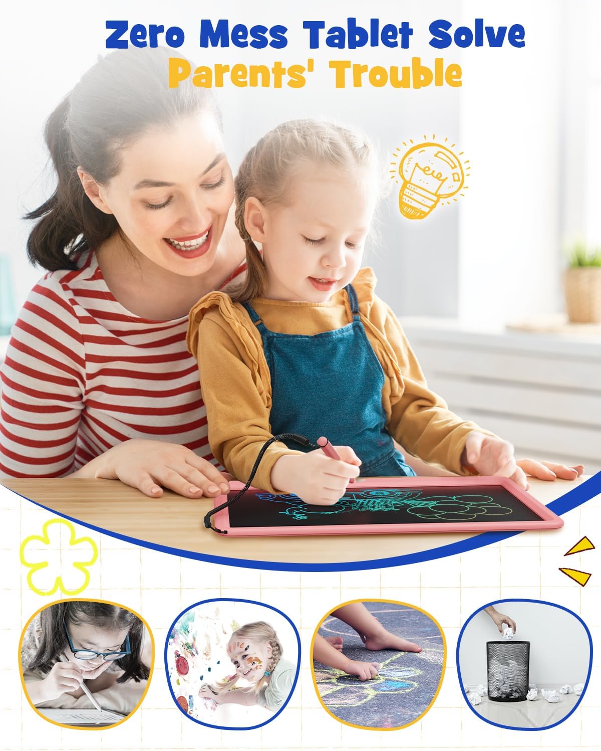 TEKFUN Easter Gifts for Kids, 16inch LCD Writing Tablet Drawing Board, Teen Girl Boy Gifts Age 10 and Up, Birthday Gifts for All Age Groups, Erasable Writing Tablet for Business Meeting (Pink)