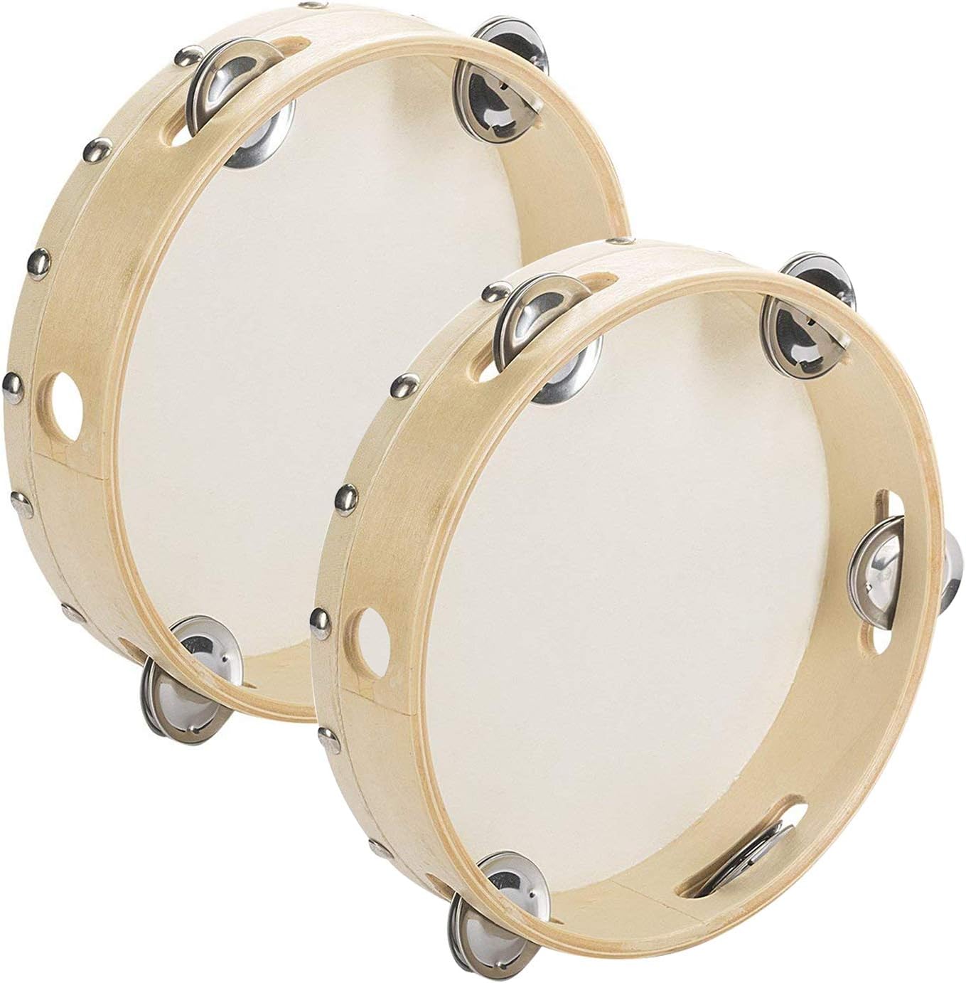 Tosnail 2 Pack 8" Wood Handheld Tambourine - Single Row 5 Pairs Jingles