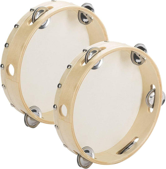Tosnail 2 Pack 8" Wood Handheld Tambourine - Single Row 5 Pairs Jingles