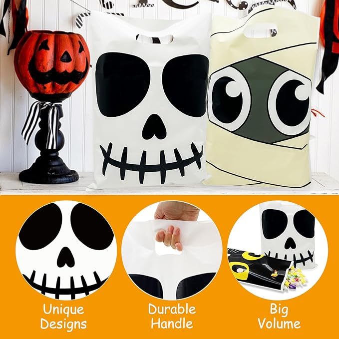 72 Pcs Large Halloween Goodie Bags Candy Treat Bags, Trick or Treat Bag for Halloween Party Favors and Event Party Supplies