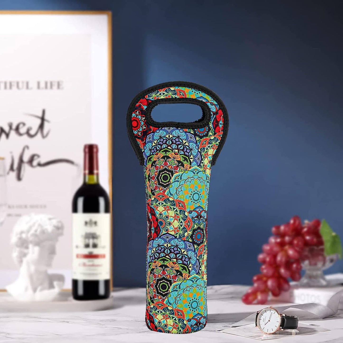 Wine Bag, Wine Carrier Tote Bag, Wine Bottle Protector, Insulated Neoprene Hand Bag, Wine Bags for Wine Bottles Gifts, Wine Bottle Holder for Travel with Secure Carry Handle (2 Pack)