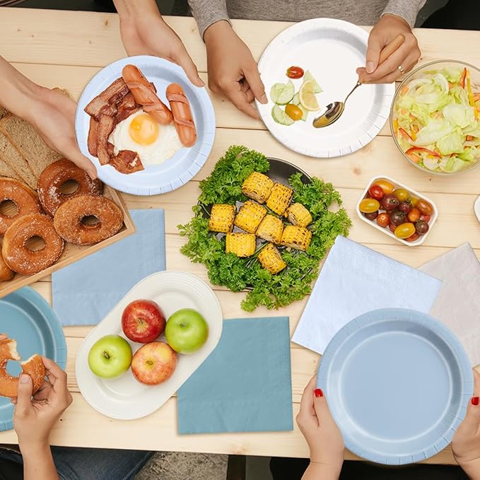 CMUSKO Blue Birthday Decorations - 150pcs Dusty Blue Gradient Plates & Napkins Kit Serves 50 for Dusty Theme Baby Shower,Wedding, Bridal Shower