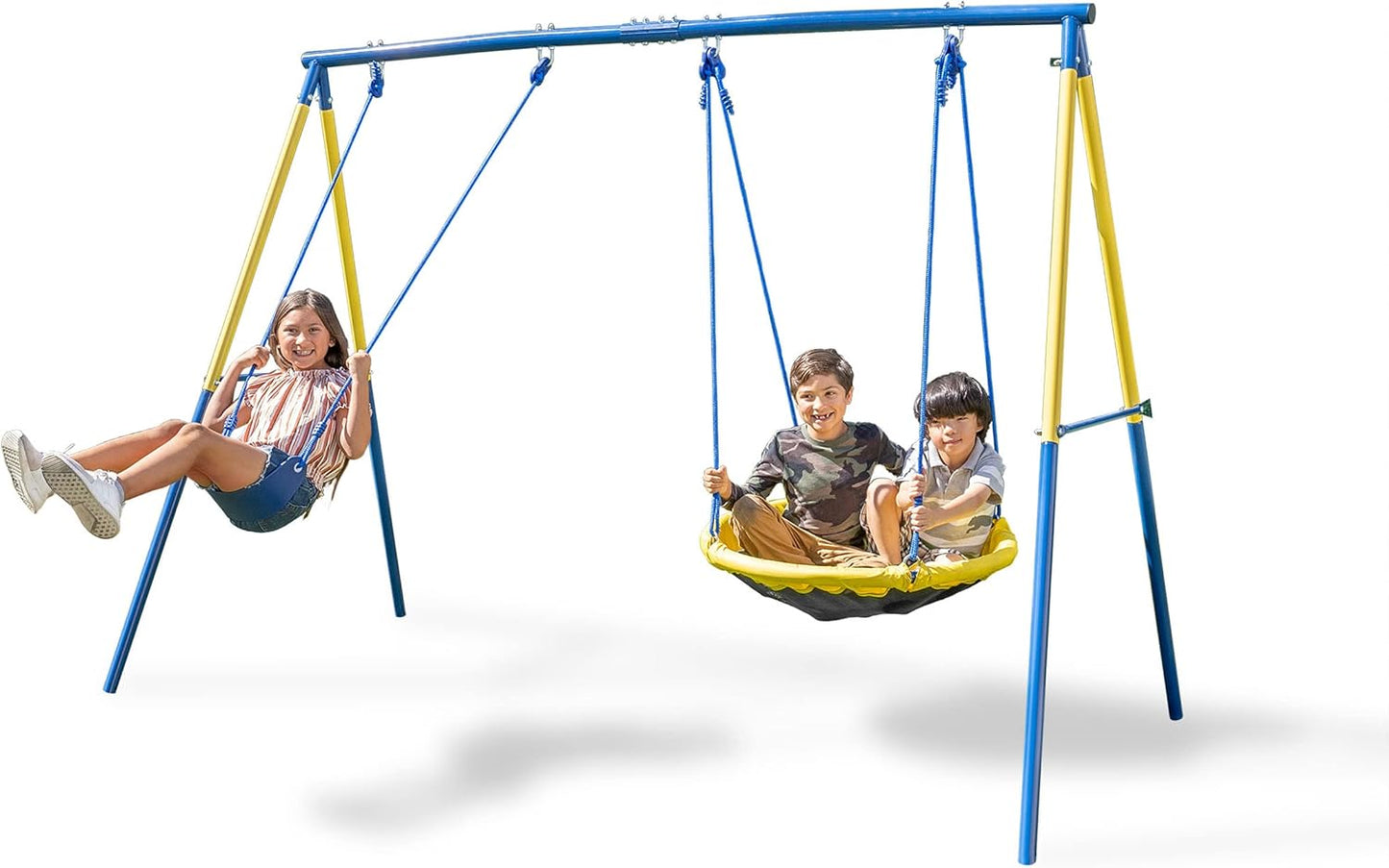 Sportspower Metal Play and Swing Set for Kids with Belt Sling Swing and Saucer Swing with Slide