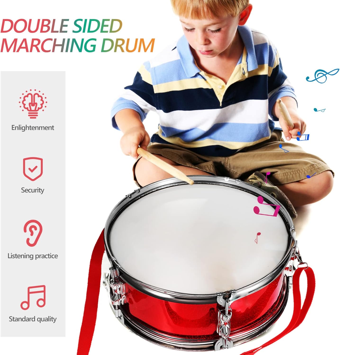 Milisten Marching Drum Set 13 Inch, Snare Drum with Wooden Mallet, Gloves and Adjustable Strap, Snare Kit Kids Orff Percussion Musical Instrument, for Kids Teens Red