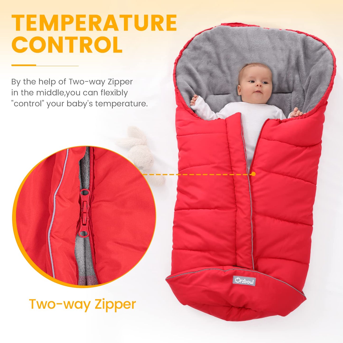 Orzbow Warm Bunting Bag Universal,Stroller Sleeping Bag Cold Weather,Waterproof Toddler Footmuff(Red,Large)