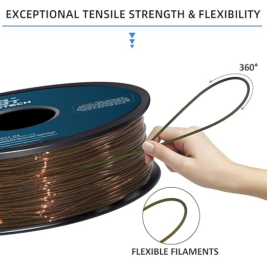 Geeetech TPU Filament 1.75mm, Shore 95A – Flexible 3D Printer Filament with High Elasticity, 1KG (2.2lbs) Spool, Dimensional Accuracy ±0.03mm, Fits Most FDM Printers (Clear Brown)