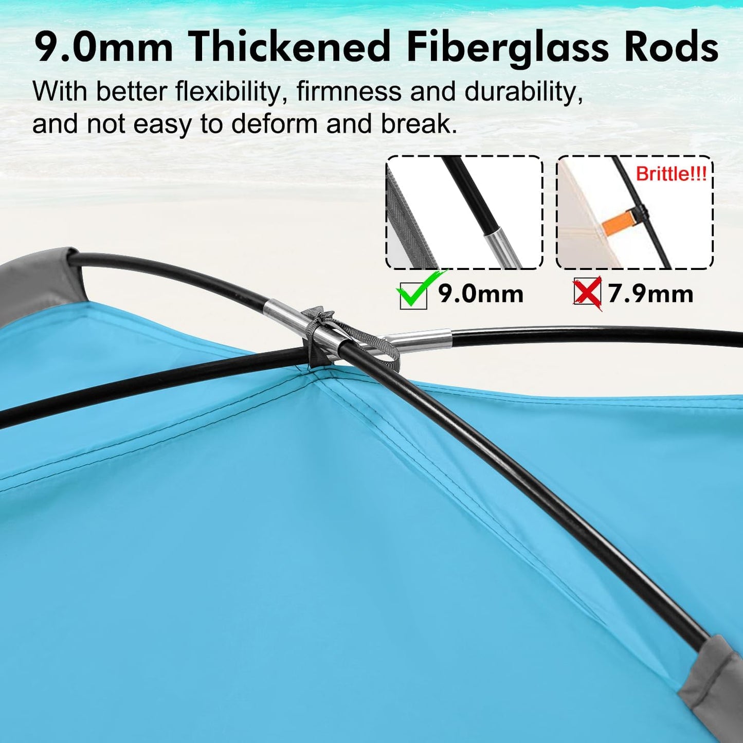 WhiteFang Beach Tent Anti-UV Portable Sun Shade Shelter for 3/4/6/8 Person, Extendable Floor with 3 Ventilating Mesh Windows Plus Carrying Bag, Stakes and Guy Lines