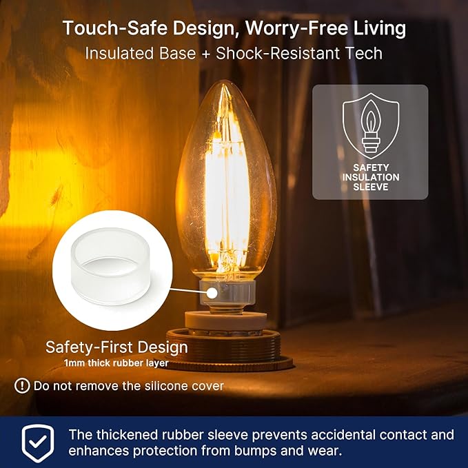 FLSNT LED Candelabra Light Bulbs 40W Equivalent, B11 E12 Small Base Chandelier Bulbs, 2200K Warm White, Dimmable, 330LM, Amber Glass Finishing, 12 Pack UL,CA65 Listed.