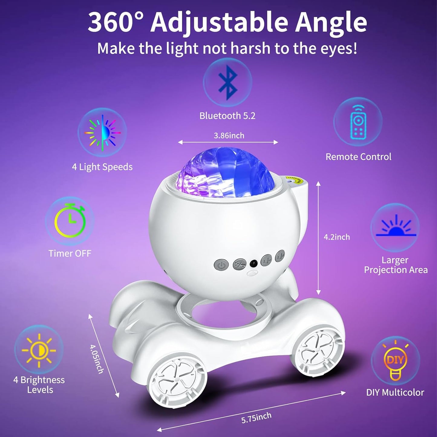 ENOKIK Northern Light Projector, Aurora Star Projector Built-in Bluetooth Speaker, White Noise Machine for Kids Adults, Galaxy Light for Bedroom/Ceiling/Party/Gift (White)