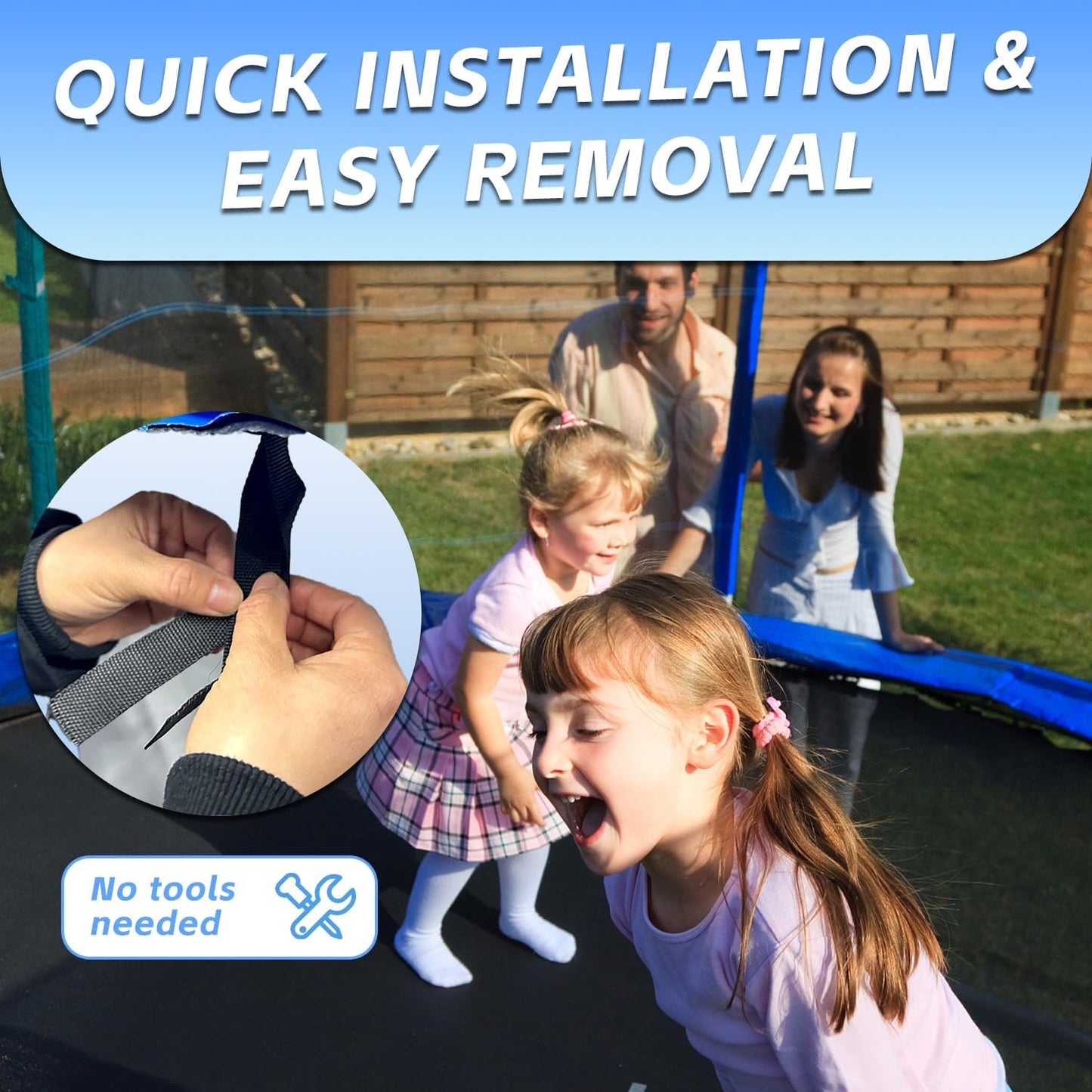 Trampoline Replacement Safety Pad, 8ft 10ft 12ft 14ft 15ft 16ft Trampoline Spring Cover with Foam Padding, No Holes for Poles, Round, Blue