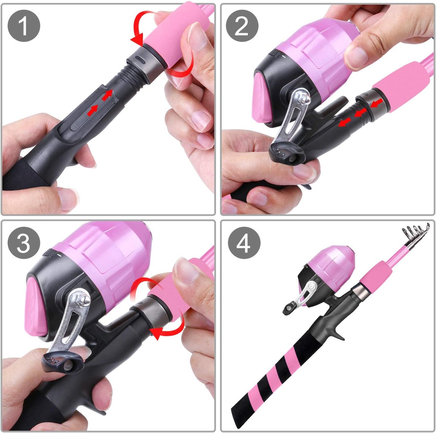 PLUSINNO Kids Fishing Pole, Portable Telescopic Fishing Rod and Reel Combo Kit - with Spincast Fishing Reel Tackle Box for Boys, Girls, Youth