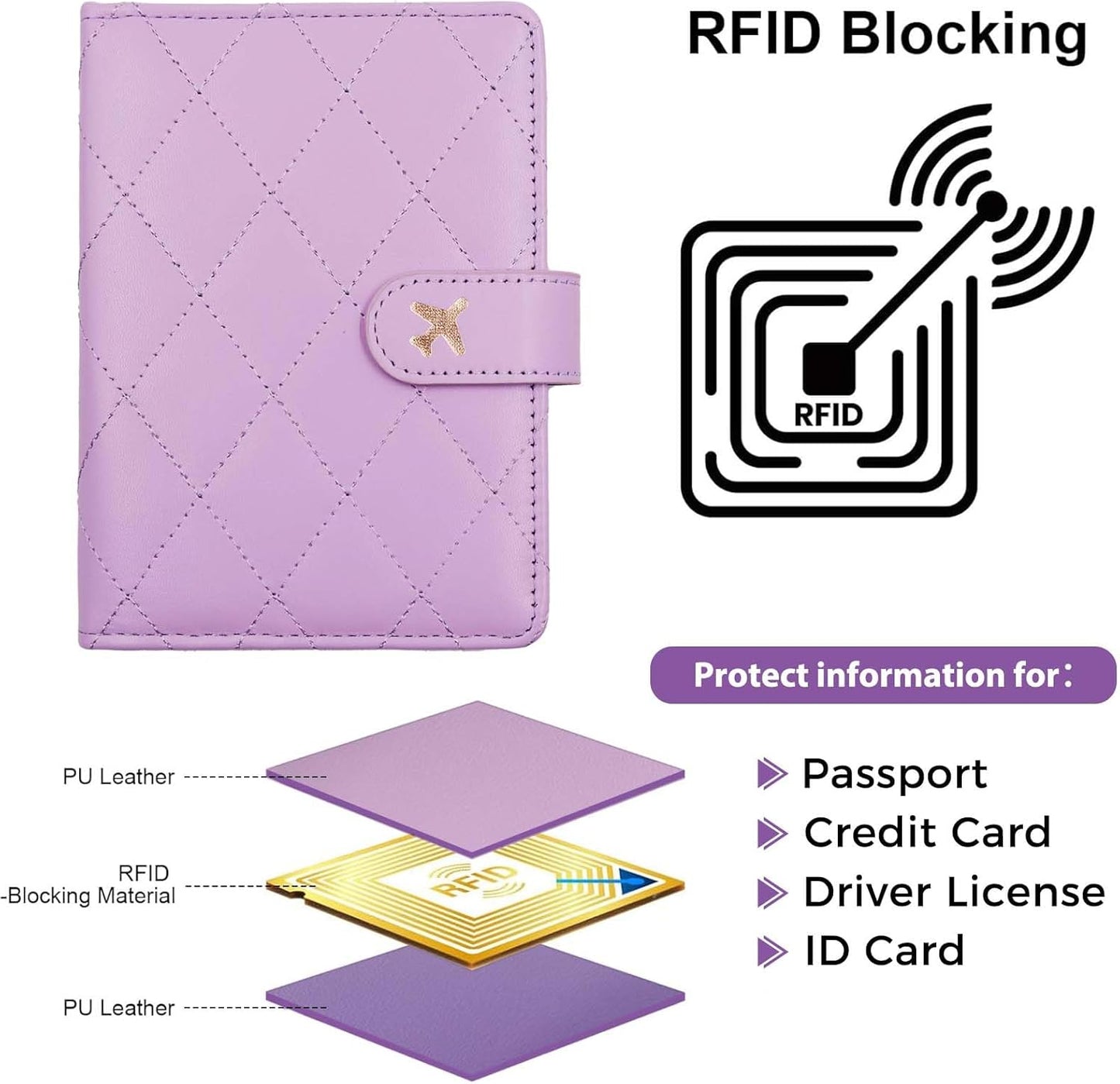 Melsbrinna Rfid Passport Holder for Travel women/Men, Cute Passport Wallet Rfid Blocking Card Slots, Rfid Passport Cover/CaseTravel Wallet, Passport Book Holder (1, LG PURPLE)