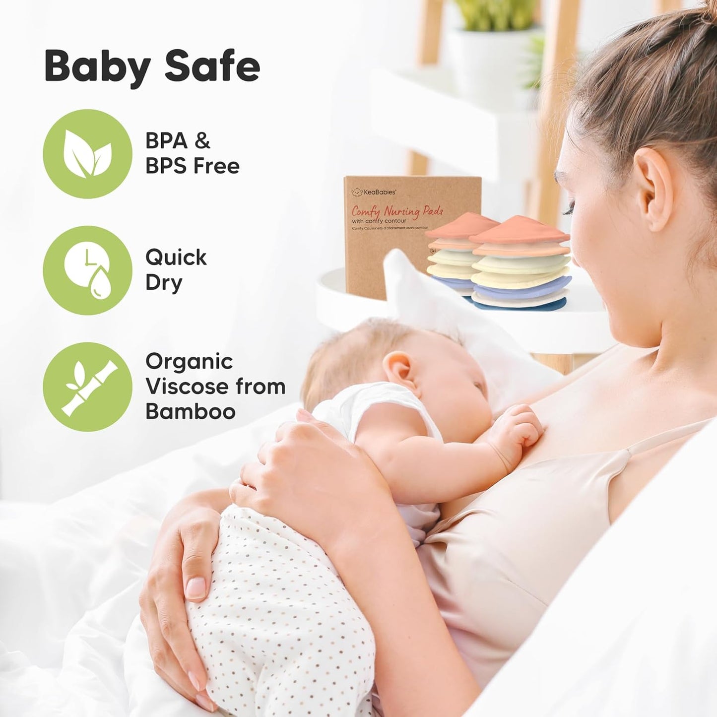 Organic Nursing Pads - 14 Washable Viscose Derived from Bamboo Breastfeeding Pads, Wash Bag, Reusable Breast Pads for Breastfeeding, Nipple Pads for Breastfeeding Essentials (Sweetheart, L 4.8")