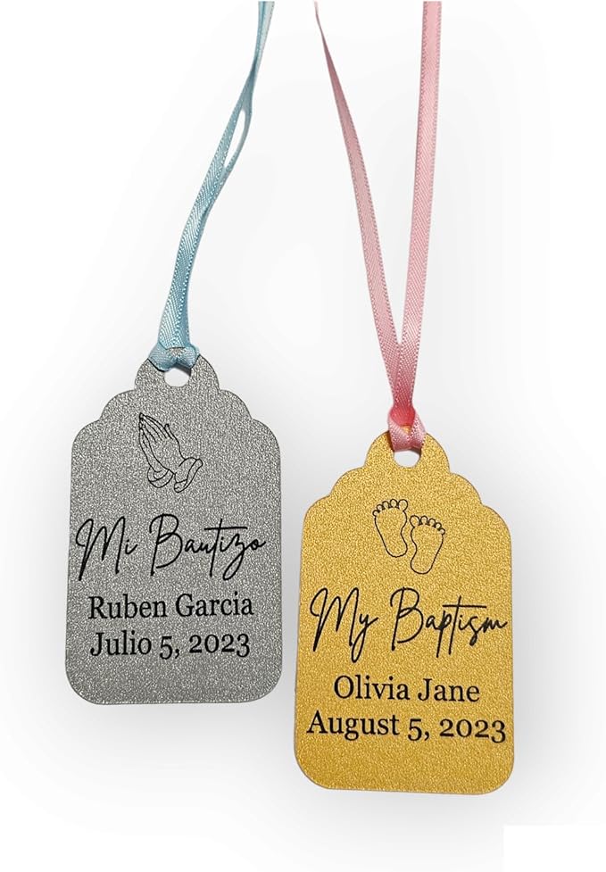 Mi Bautizo Baptism Christening Personalized Thank You Tags 20 pcs - More Colors Available (blue shimmer)