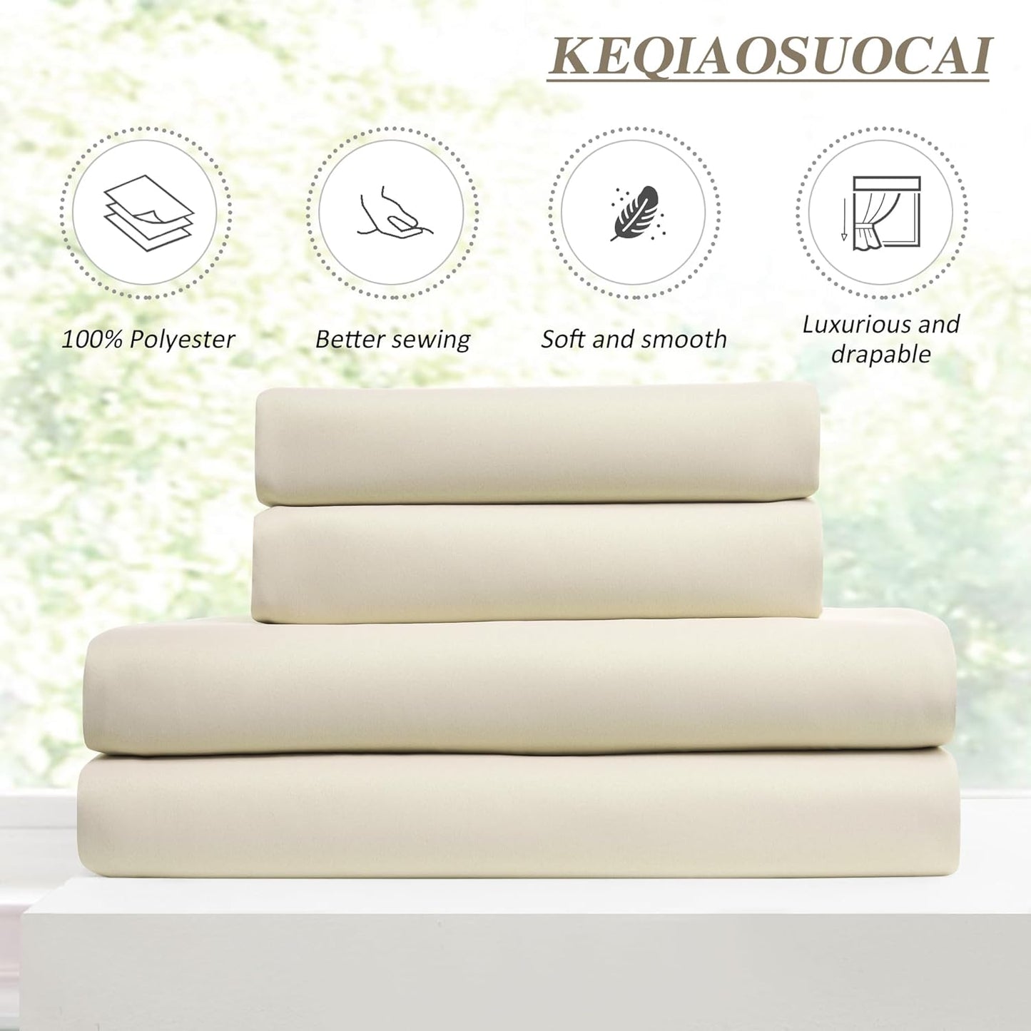 KEQIAOSUOCAI Cream Beige Curtains for Bay Windows, Sound Reducing Solid Window Treatment for Cafe/Kitchen/Night Shift,Blackout Window Curtain Panels with Pinch Pleat,W40 x L45, 2 Panels