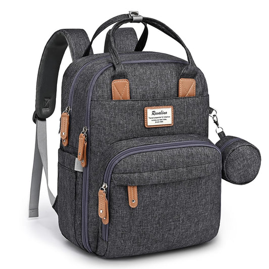 RUVALINO Diaper Bag Backpack, Multifunction Travel Pack Maternity Baby Changing Bags, Large Capacity, Waterproof, Dark Gray