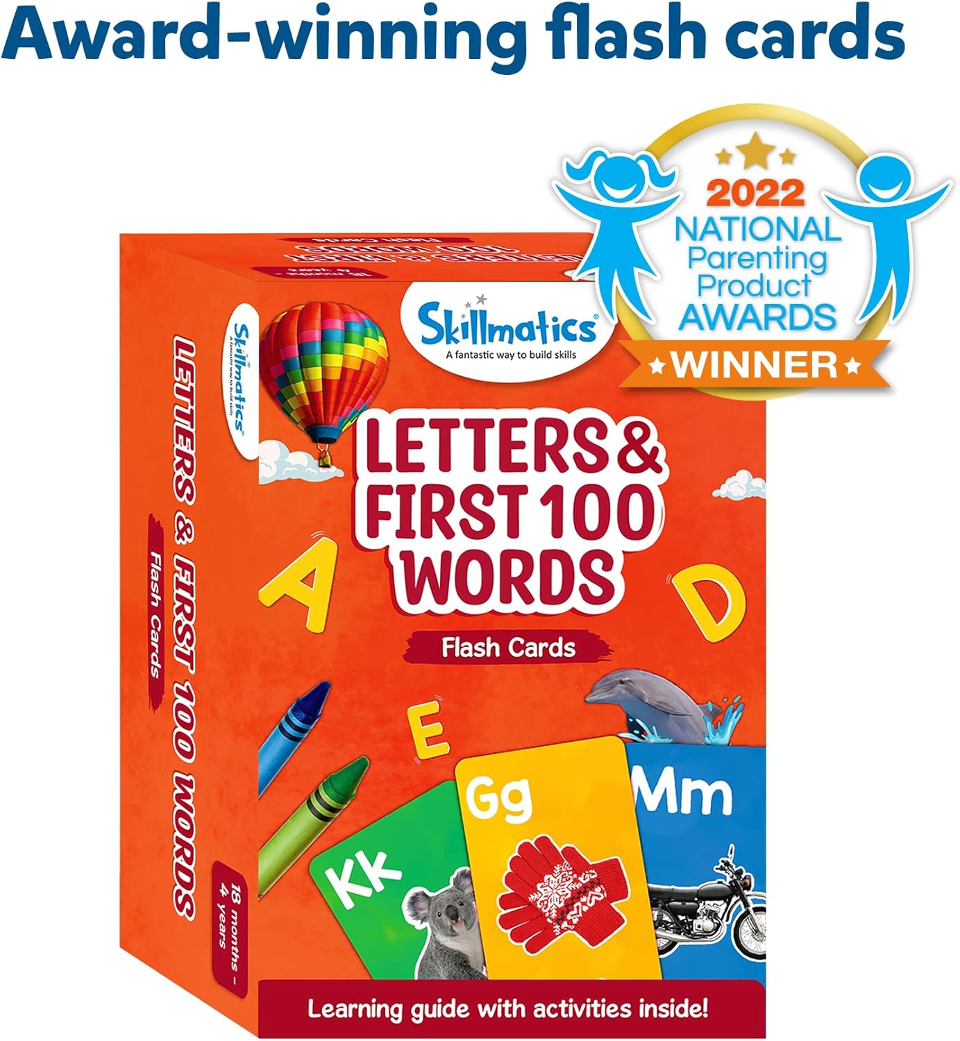 Skillmatics Thick Flash Cards for Toddlers - Letters & First 100 Words, Montessori Toys & Games, Gifts, Preschool Learning for Kids 1, 2, 3, 4 Years